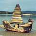 Land art-driftwood and stones sailboat in Hungary by tamas kanya