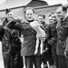 RAF airmen at an airfield in France with their adopted mascot 'A