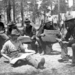 Company E of the 9th Infantry reading newspapers during the Span
