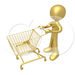 15319-Gold-Person-Standing-With-An-Empty-Shopping-Cart-In-A-Stor