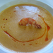 Sült paprika krém leves, pirított garnélával